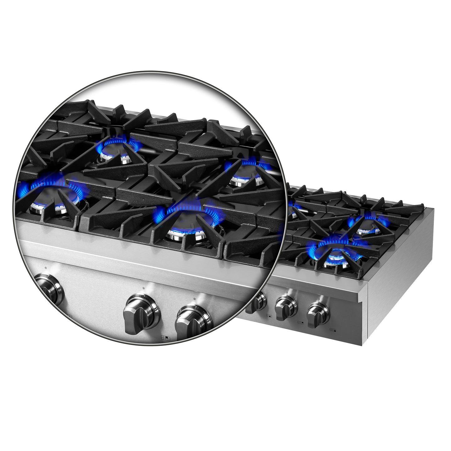 Forno Cossato Alta Qualita 48-Inch Pro-Style Gas Rangetop, Stainless Steel, 8 Sealed Burners, 107,000 BTU Total Output, Continuous Cast Iron Grates