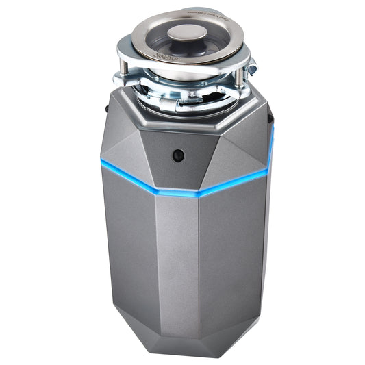 FORNO ACQUA BrightDIAMOND Black Onyx 3/4HP Super Quiet Garbage Disposal Corded with Motion Sensor Cabinet Light & Pre-Wired Air Switch