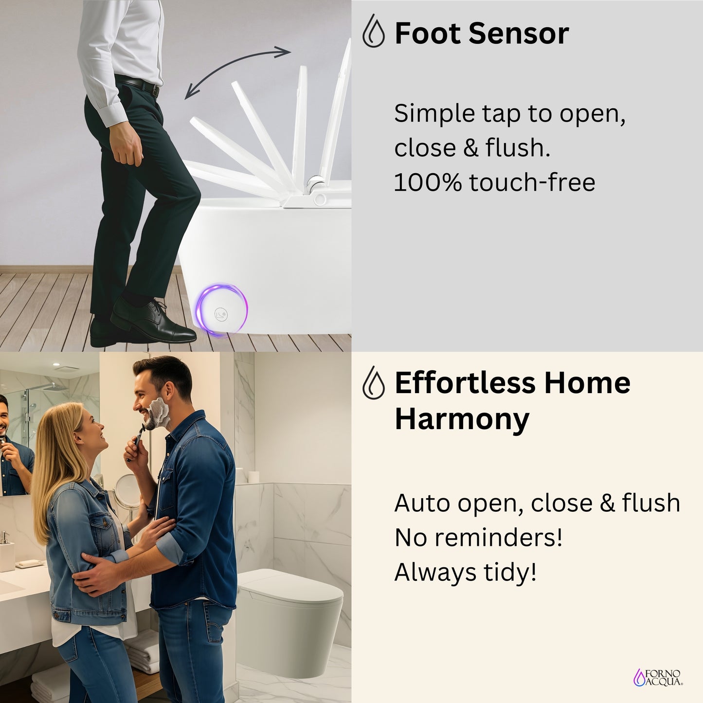 FORNO ACQUA Luxurious Smart Toilet. Includes Auto Flush, Auto Lid, Powerful Flush, sleek tankless design Ideal for Powder Rooms.