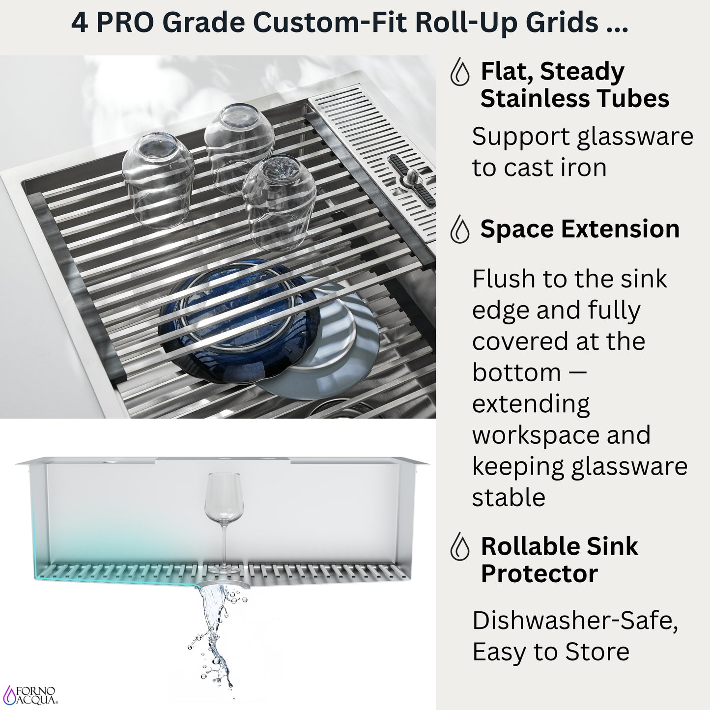 FORNO ACQUA 33 in. Drop-In/Undermount 3-Level Workstation with Retractable Faucet & Glass Rinser