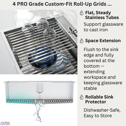 FORNO ACQUA 33 in. Drop-In/Undermount 3-Level Workstation with Retractable Faucet & Glass Rinser