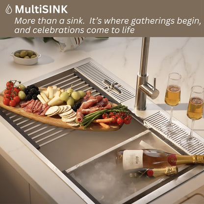 FORNO ACQUA 33 in. Drop-In/Undermount 3-Level Workstation Sink with Waterfall Faucet & Glass Rinser