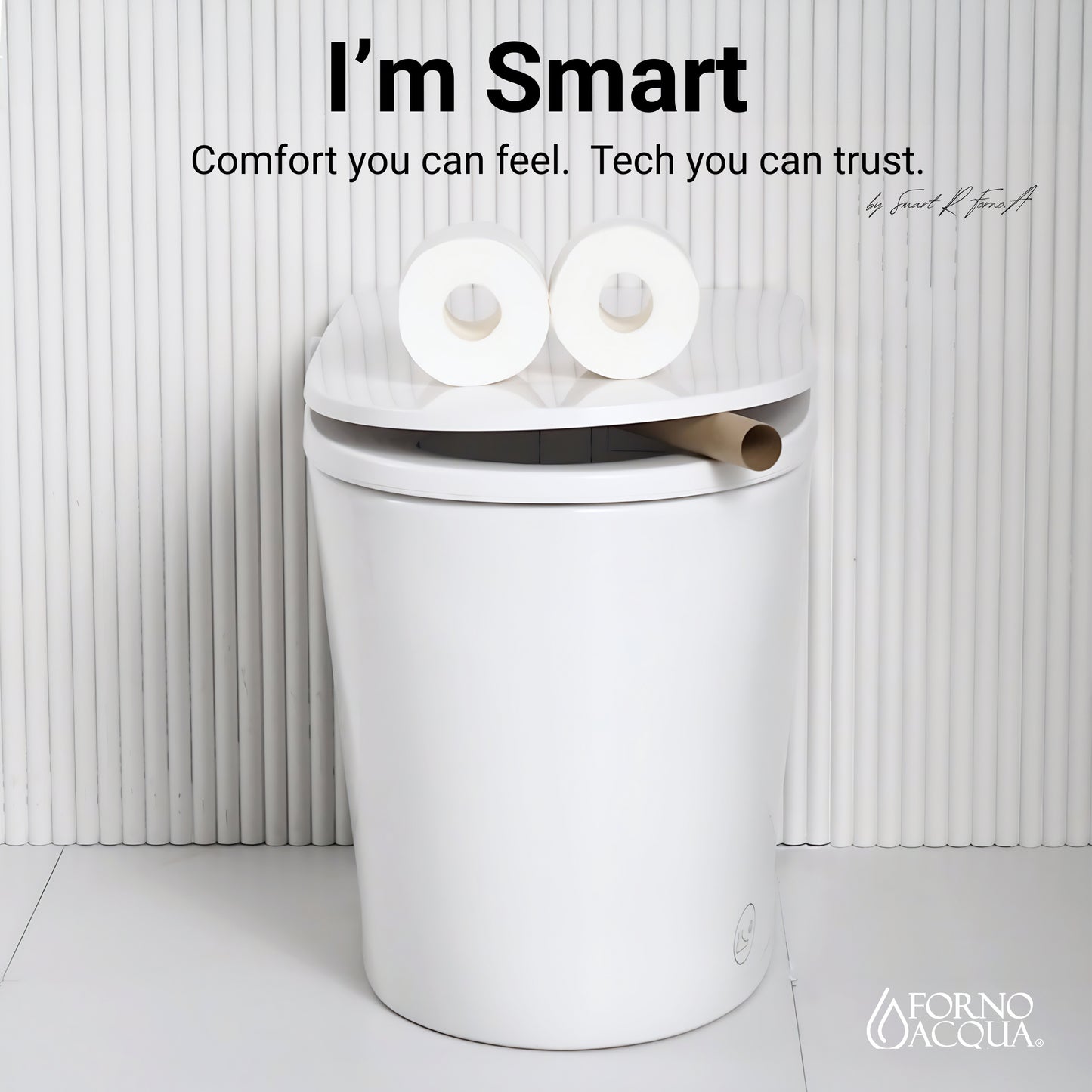 FORNO ACQUA Luxurious Smart Toilet. Includes Auto Flush, Auto Lid, Powerful Flush, sleek tankless design Ideal for Powder Rooms.