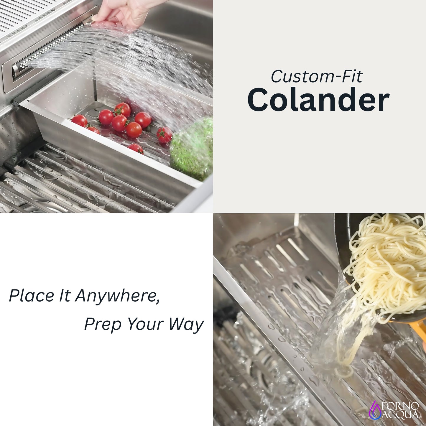 FORNO ACQUA 33 in. Drop-In/Undermount 3-Level Workstation with Retractable Faucet & Glass Rinser