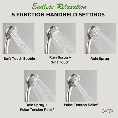 Forno Acqua AcquaFALL Mini 8 Inch Shower Head, Brushed Nickel Finish, Overhead Rainfall Shower, Handheld Shower Head, Body Jets, 1.8 GPM Flow Rate