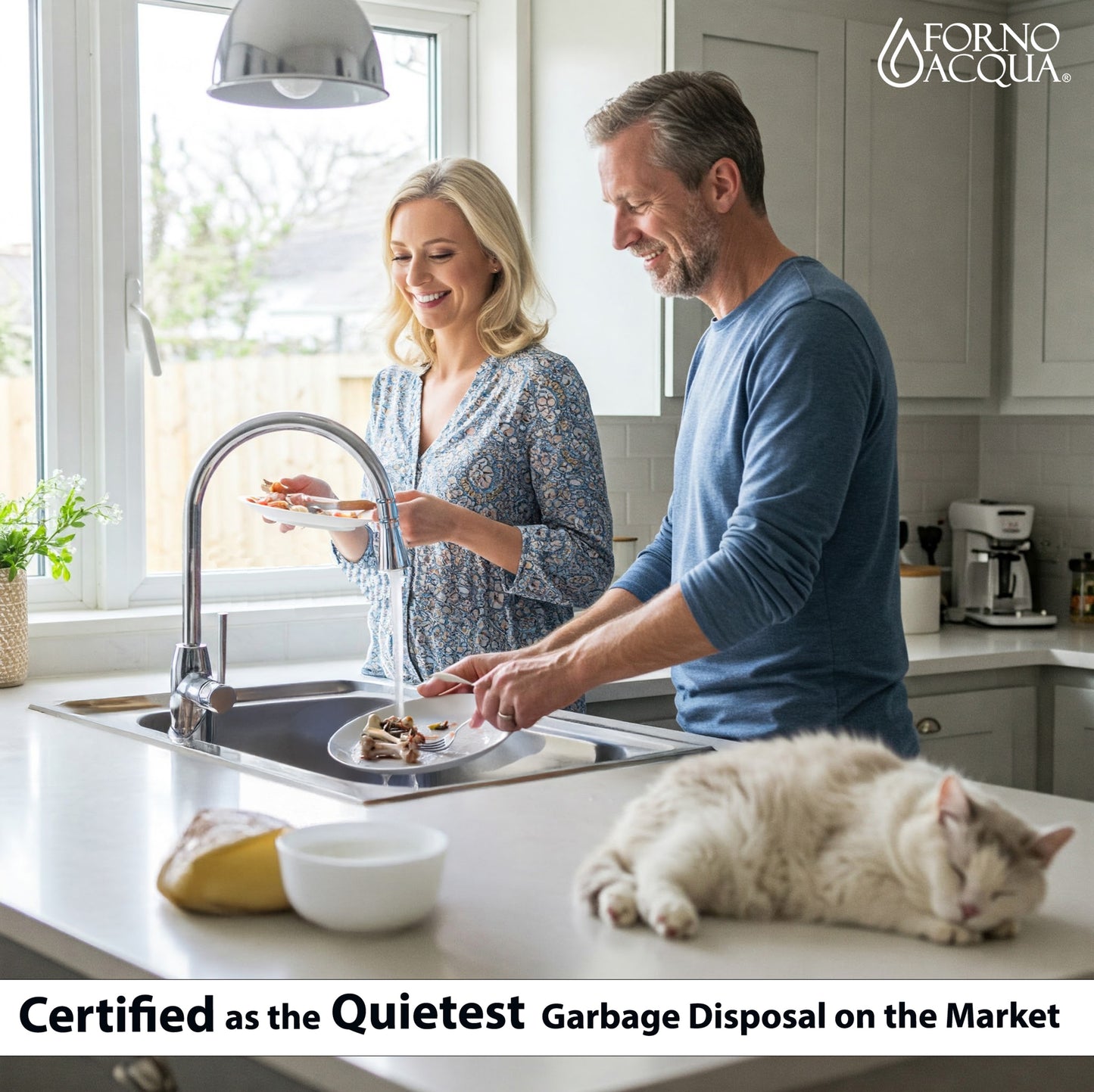 FORNO ACQUA BrightDIAMOND Moonstone 3/4HP Super Quiet Garbage Disposal Corded with Motion Sensor Cabinet Light & Pre-Wired Air Switch