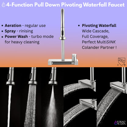 FORNO ACQUA 33 in. Drop-In/Undermount MultiSINK Workstation Sink with Waterfall Faucet & Glass Rinser