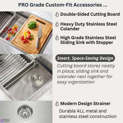 FORNO ACQUA 45 in. Undermount 3-Level Workstation MultiSINK with Custom-Fit Accessories