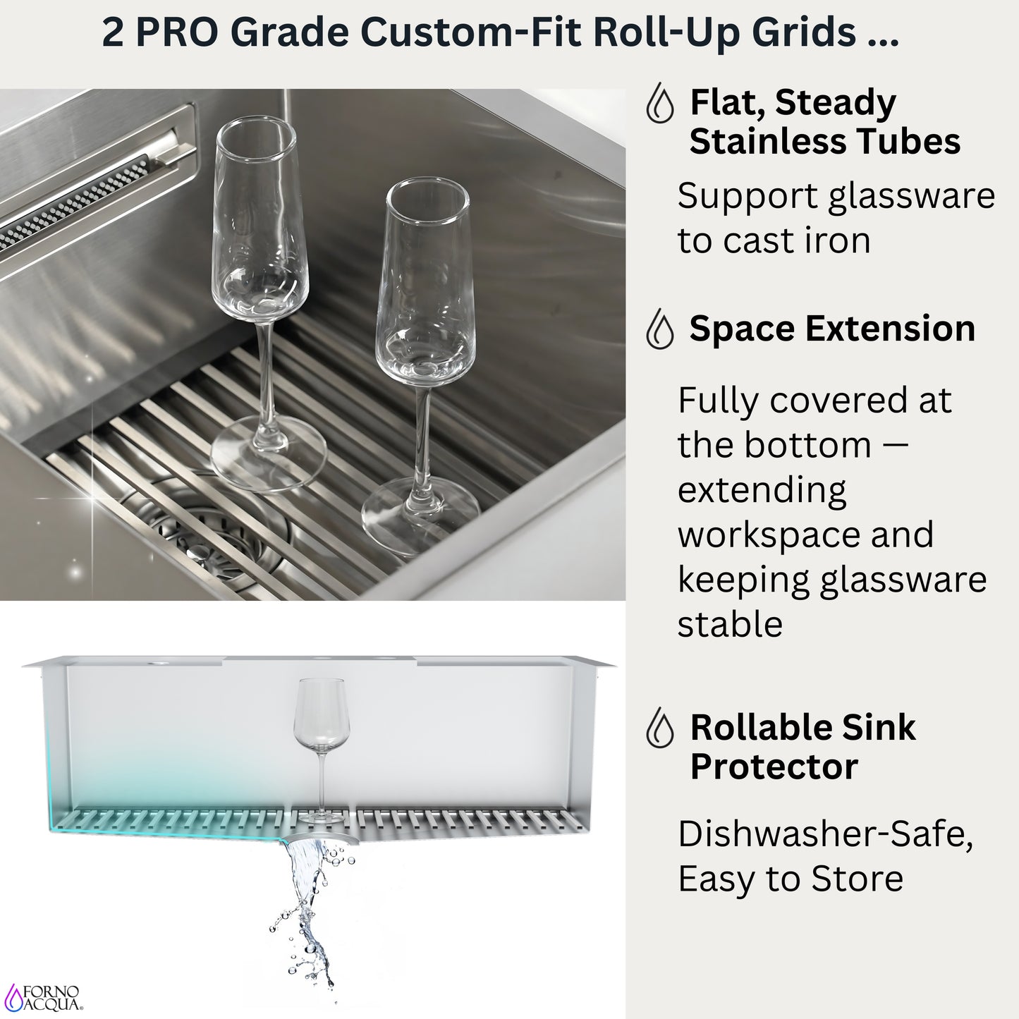 FORNO ACQUA 33 in. Drop-In/Undermount 50/50 Double Bowl Stainless Steel Sink with Faucet & Waterfall