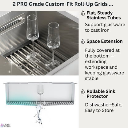 FORNO ACQUA 33 in. Drop-In/Undermount 40/60 Double Bowl Sink with Retractable Faucet & Waterfall