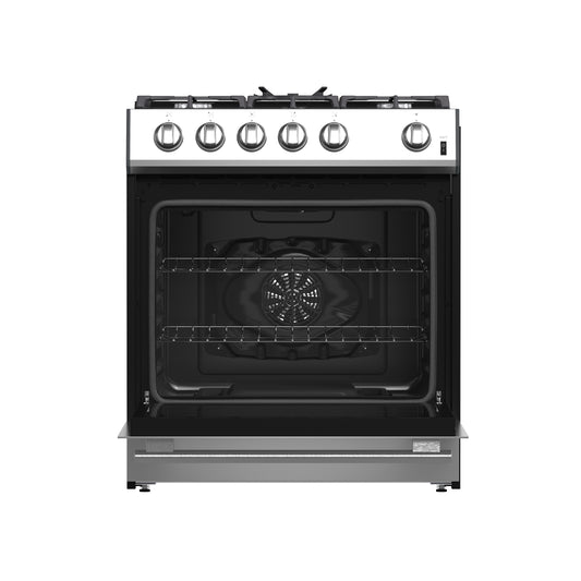 Forno Leonardo 30-Inch Stainless Steel Gas Range, 5 Sealed Burners (Totaling 39,500 BTU), 5 cu.ft. Convection Oven, Continuous Cast Iron Grates, Black Enamel Interior, Auto Re-Ignition, LP Conversion Kit Included