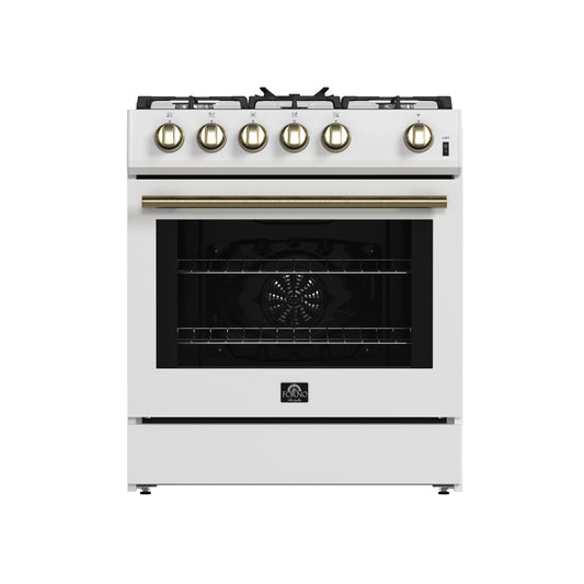 Forno Leonardo Espresso 30-Inch White Gas Range, 5 Burners, 39,500 BTU, 5 cu.ft Convection Oven