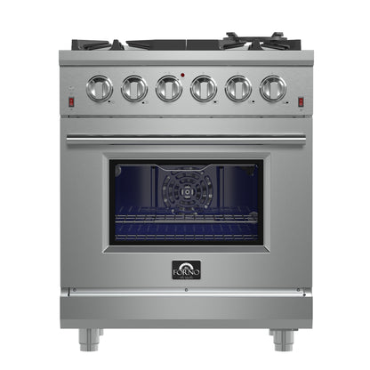 Forno Massimo 30-Inch Freestanding Gas Range, 5 Burners, True Convection Oven