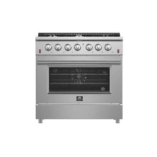 Forno Galiano 36-Inch Freestanding Gas Range, Stainless Steel, 6 Burners, Energy Efficient