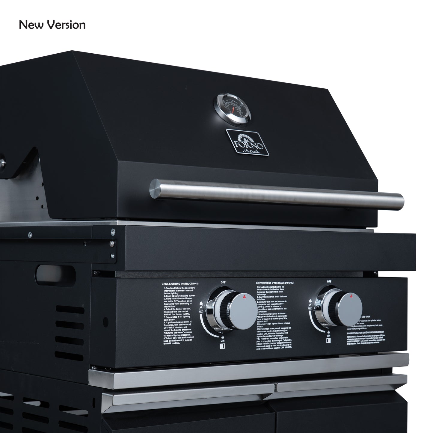 Forno All’Aperto 99,600 BTU Outdoor Kitchen, 5 Burners, Infrared Burners, Side Burner, Black Sintered Stone Countertops, Gas Pizza Oven, Sink Module, Bar & Beverage Center