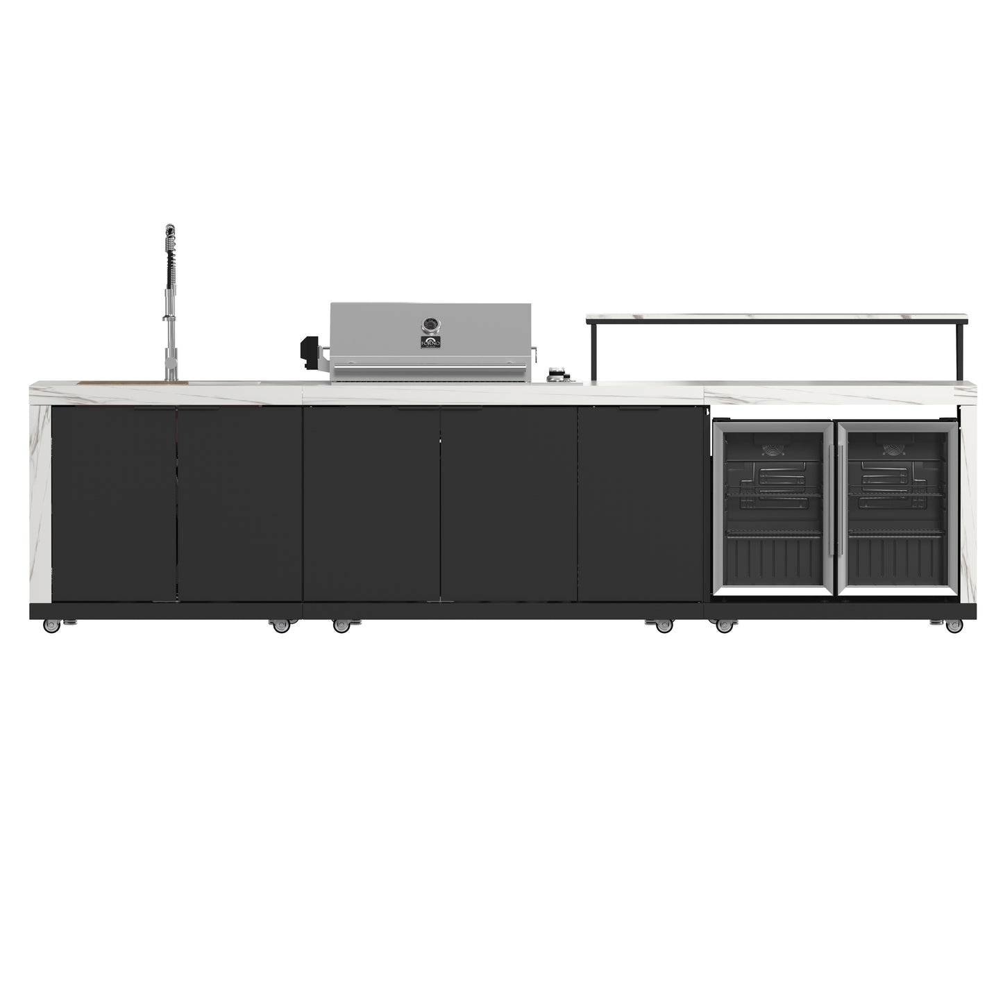Forno Rimini Outdoor Kitchen: 30" BBQ 62,600 BTU, 4.8 cu.ft. Refrigerators, White Countertops