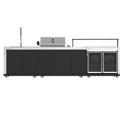 Forno Rimini Outdoor Kitchen: 30" BBQ 62,600 BTU, 4.8 cu.ft. Refrigerators, White Countertops