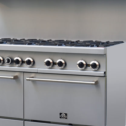 Forno Commerciale 60 Inch Stainless Steel Gas Range, 10 Burners 300,000 BTU Total, 9.3 cu.ft. Ovens