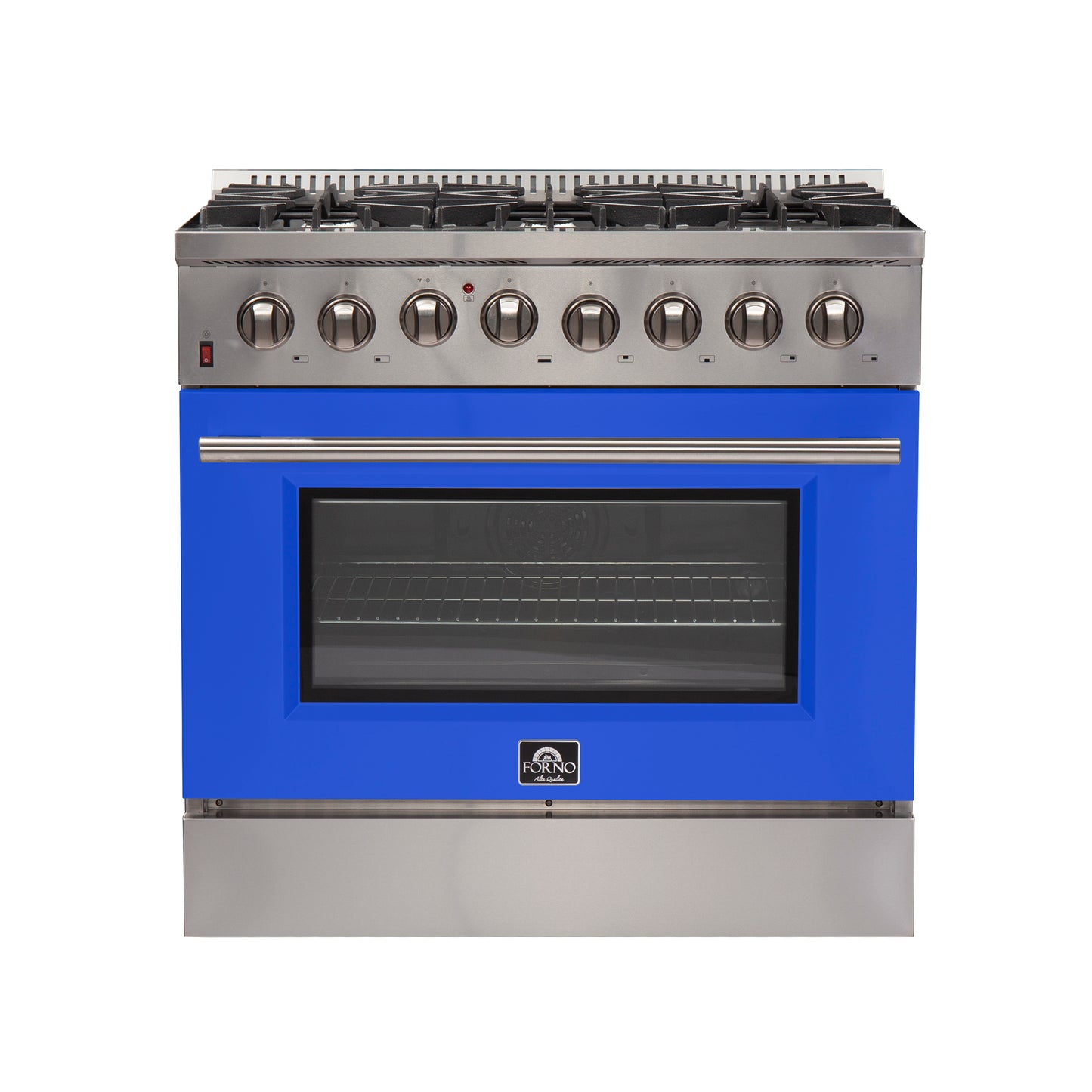 Forno Galiano 36-Inch Freestanding Dual Fuel Range, 6 Burners, Double Convection Ovens, Blue Door