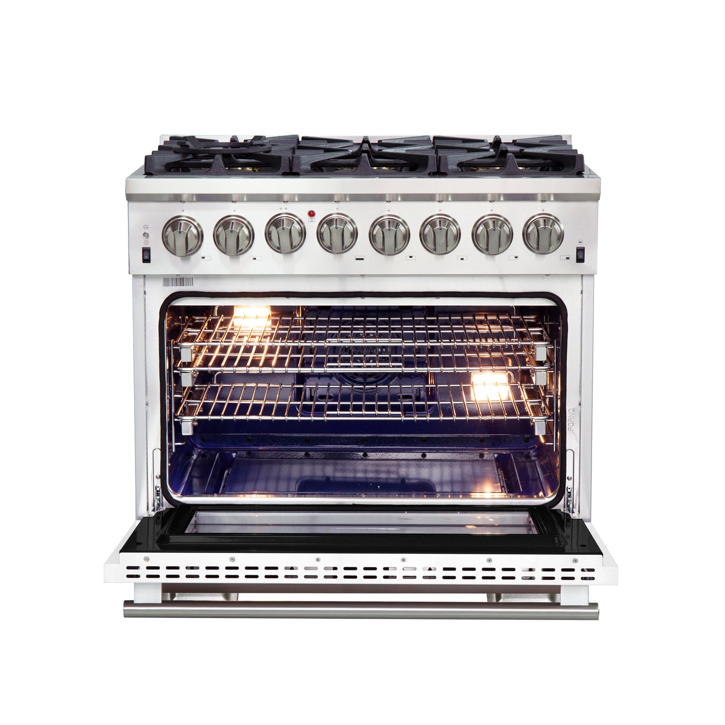 Forno Capriasca 36-Inch Freestanding Dual Fuel Range, 6 Burners, True Convection Oven, White Door
