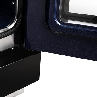 Forno Capriasca 30-Inch Freestanding French Door Dual Fuel Range in Black with Antique Brass Accessories, 5 Burners, True Convection Oven