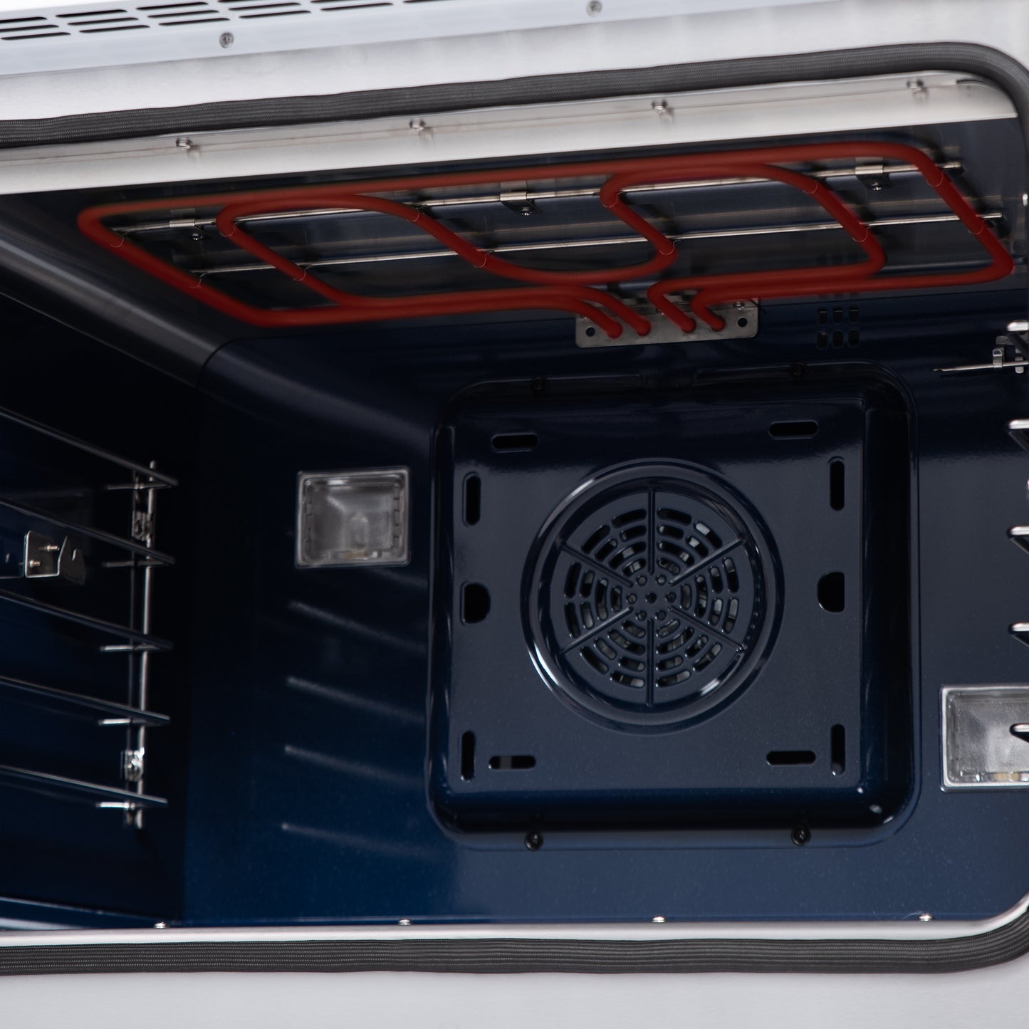 Forno Capriasca 30-Inch Freestanding French Door Dual Fuel Range in White with Antique Brass Accessories, 5 Burners, True Convection Oven