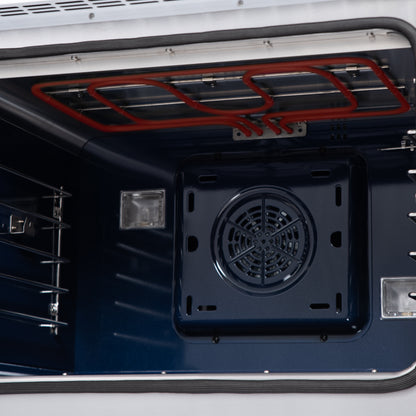 Forno Capriasca 30-Inch Freestanding French Door Dual Fuel Range in White with Antique Brass Accessories, 5 Burners, True Convection Oven