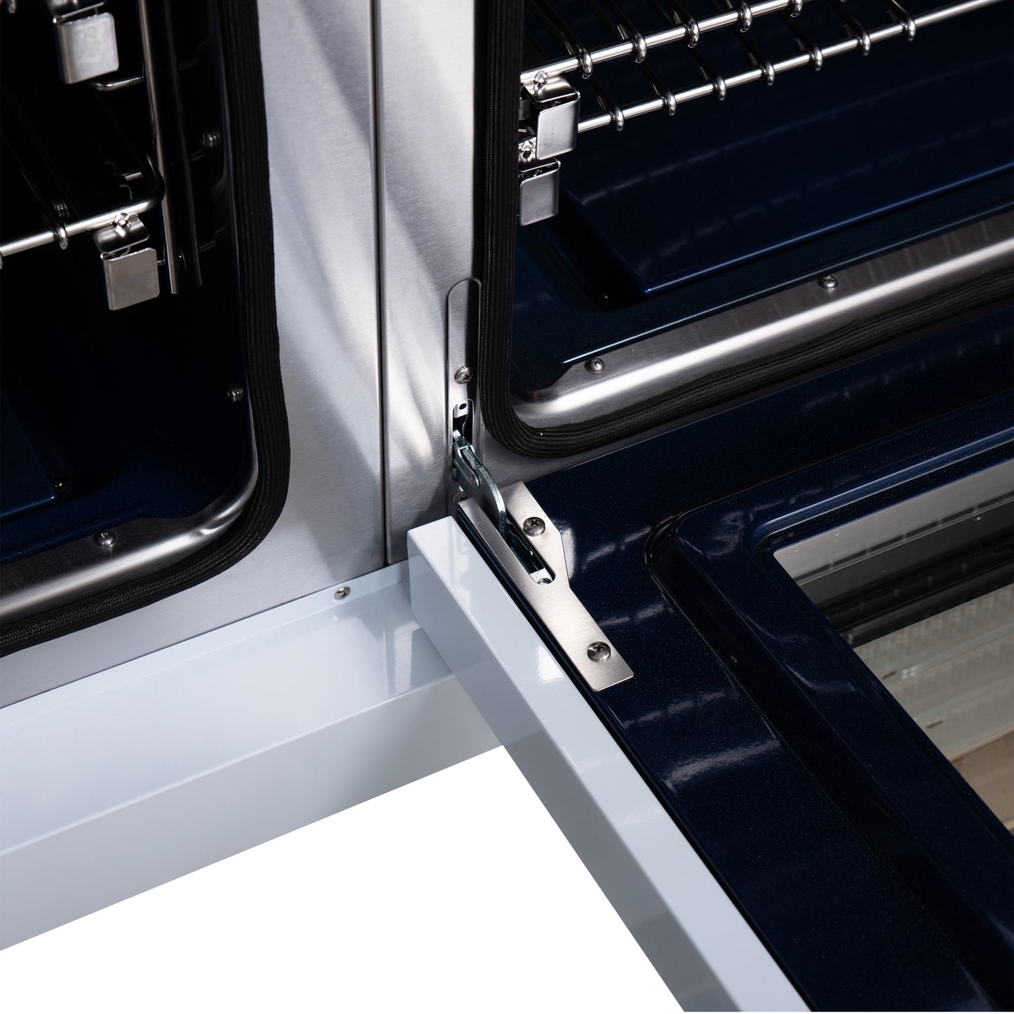 Forno Capriasca 48 Inch Freestanding French Door Dual Fuel Range in White with Antique Brass Accessories, 8 Burners, True Convection Oven