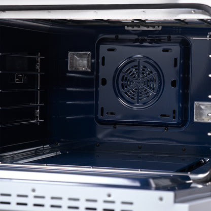 Forno Capriasca 48 Inch Freestanding French Door Dual Fuel Range in White with Antique Brass Accessories, 8 Burners, True Convection Oven