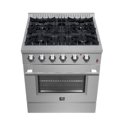 Forno Marco 30-Inch Dual Fuel Range, Stainless Steel, 4 Burners, 37,000 BTU, True Convection Oven, Energy Efficient