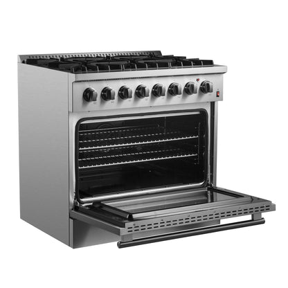 Forno Marco 36-Inch Dual Fuel Range, Stainless Steel, 6 Burners, 67,000 BTU, True Convection Oven, Energy Efficient