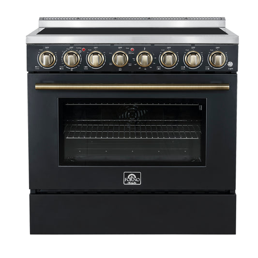 Forno Paolo 36 Inch Black Freestanding Electric Range, Stainless Steel, 5.44 cu.ft, True Convection Oven, Energy Efficient