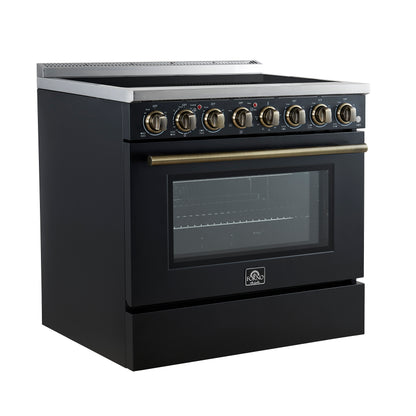 Forno Paolo 36 Inch Black Freestanding Electric Range, Stainless Steel, 5.44 cu.ft, True Convection Oven, Energy Efficient