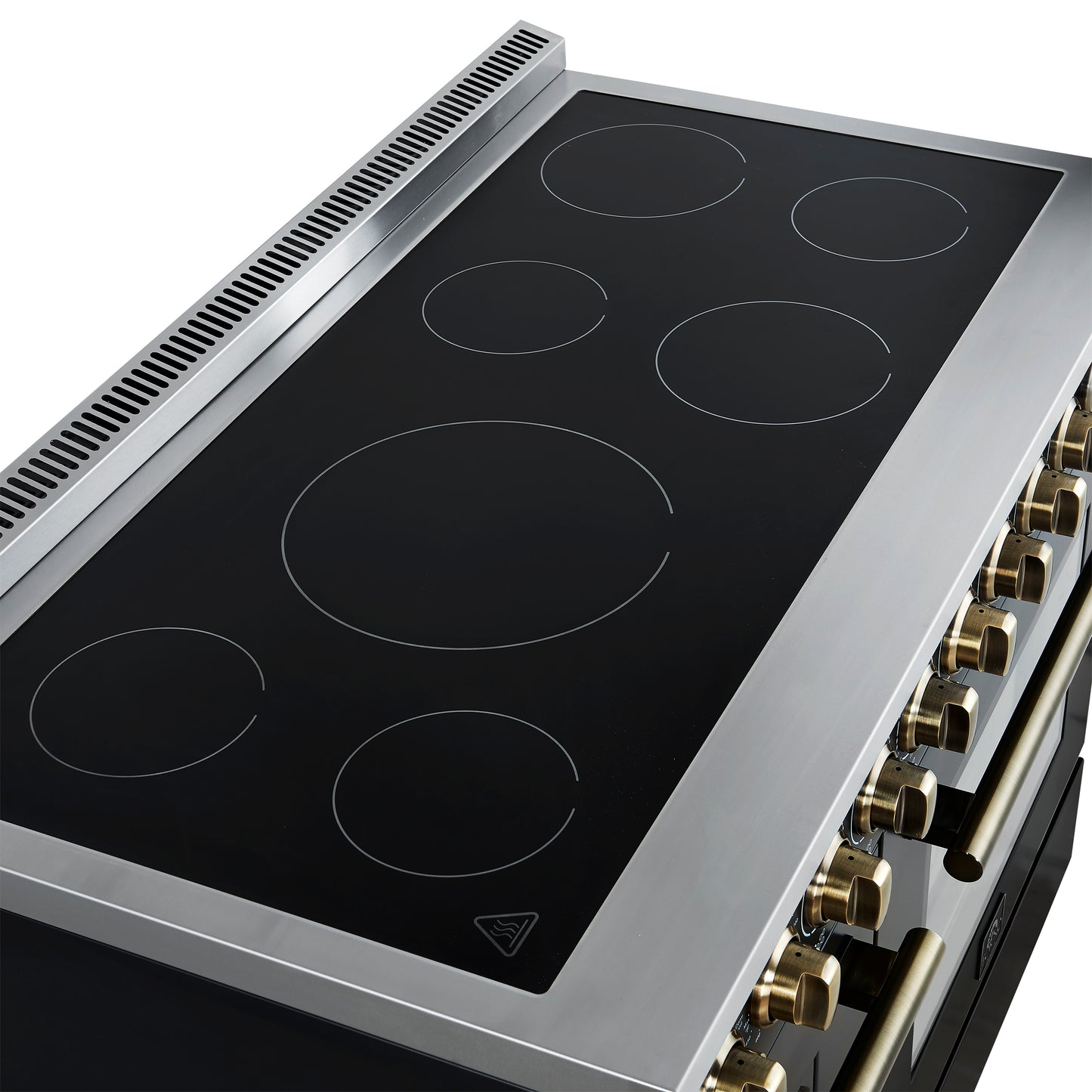 Forno Paolo 48 Inch Freestanding Electric Range in Black with Antique Brass, 6.7 cu.ft, True Convection Oven, Energy Efficient