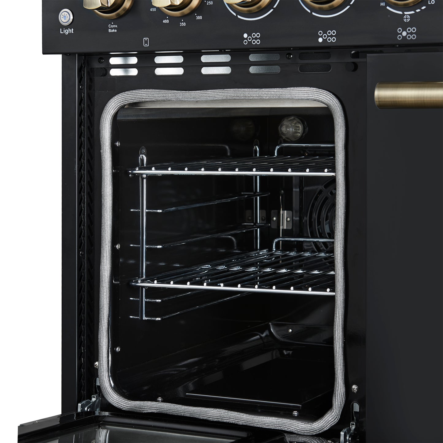 Forno Paolo 48 Inch Freestanding Electric Range in Black with Antique Brass, 6.7 cu.ft, True Convection Oven, Energy Efficient