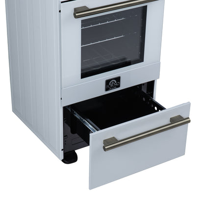 Forno Pallerano 20 Inch Freestanding Electric Range in White with Antique Brass, Compact Design