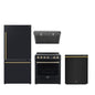 FORNO Premium 4-Piece Kitchen Bundle - Leonardo Espresso 30" Black Range, 30" Black Range Hood, 31" Black Bottom Freezer Refrigerator, 24" Black Built-In Dishwasher - FBDL-006-02CA