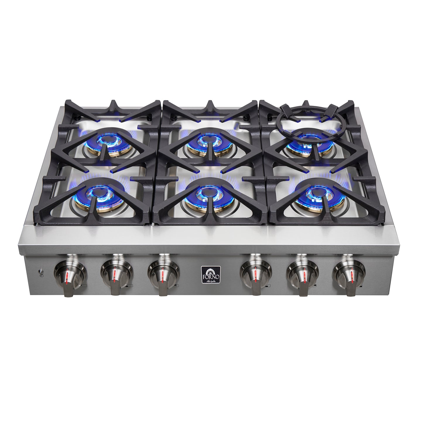 Forno Spezia Alta Qualita 36-Inch Pro-Style Gas Rangetop, Stainless Steel, 6 Sealed Burners, Continuous Cast Iron Grates, High Heat Output