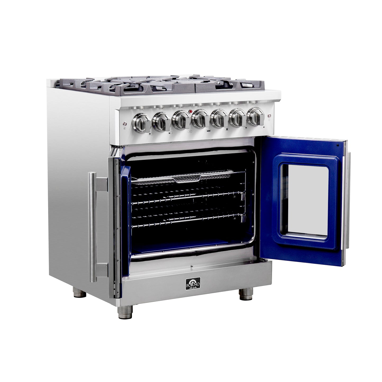 Forno Massimo 30-Inch Freestanding French Door Dual Fuel Range, 4 Burners, True Convection Oven