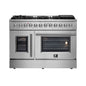 FORNO Galiano 48-Inch French Door Dual Fuel Range All Stainless Steel, 8 Sealed Burners, 107,000 BTU, Griddle, 6.58 cu.ft. Double Ovens
