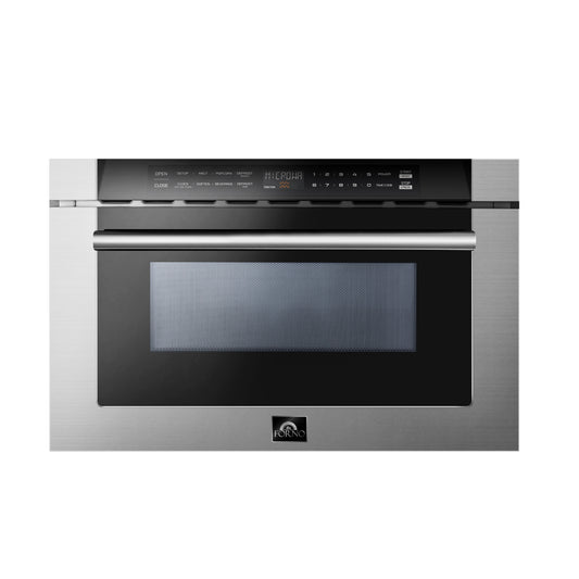 Forno Capoliveri 24-Inch Microwave Drawer, Stainless Steel, 1.2 cu.ft, 1500 Watts, Built-In, Touch Control LCD Display, Auto-Touch Open/Close, 11 Power Levels, Sensor Cooking