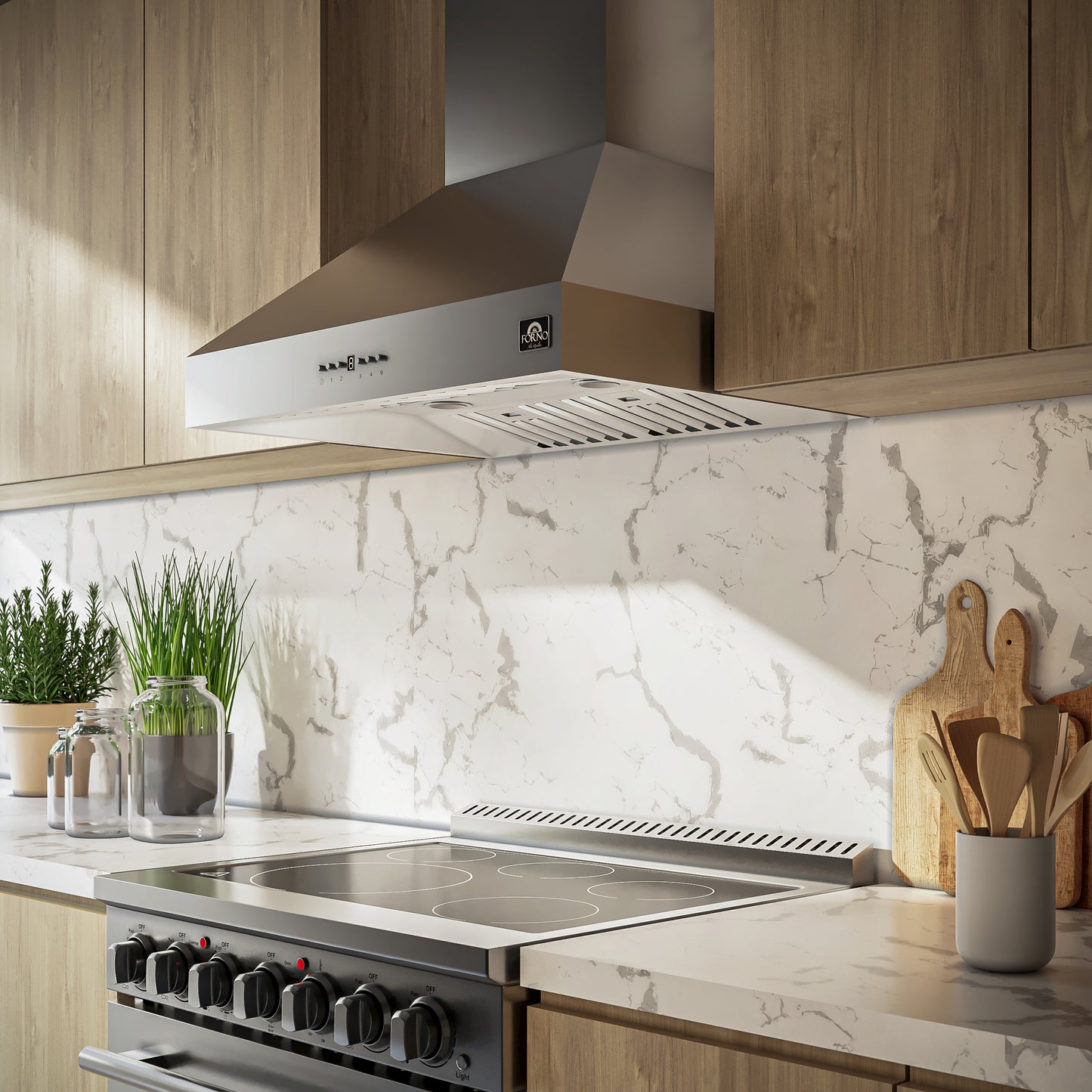 Forno Orvieto 30-Inch Wall Mount Range Hood, LED Lighting, Heavy Duty, Stainless Steel