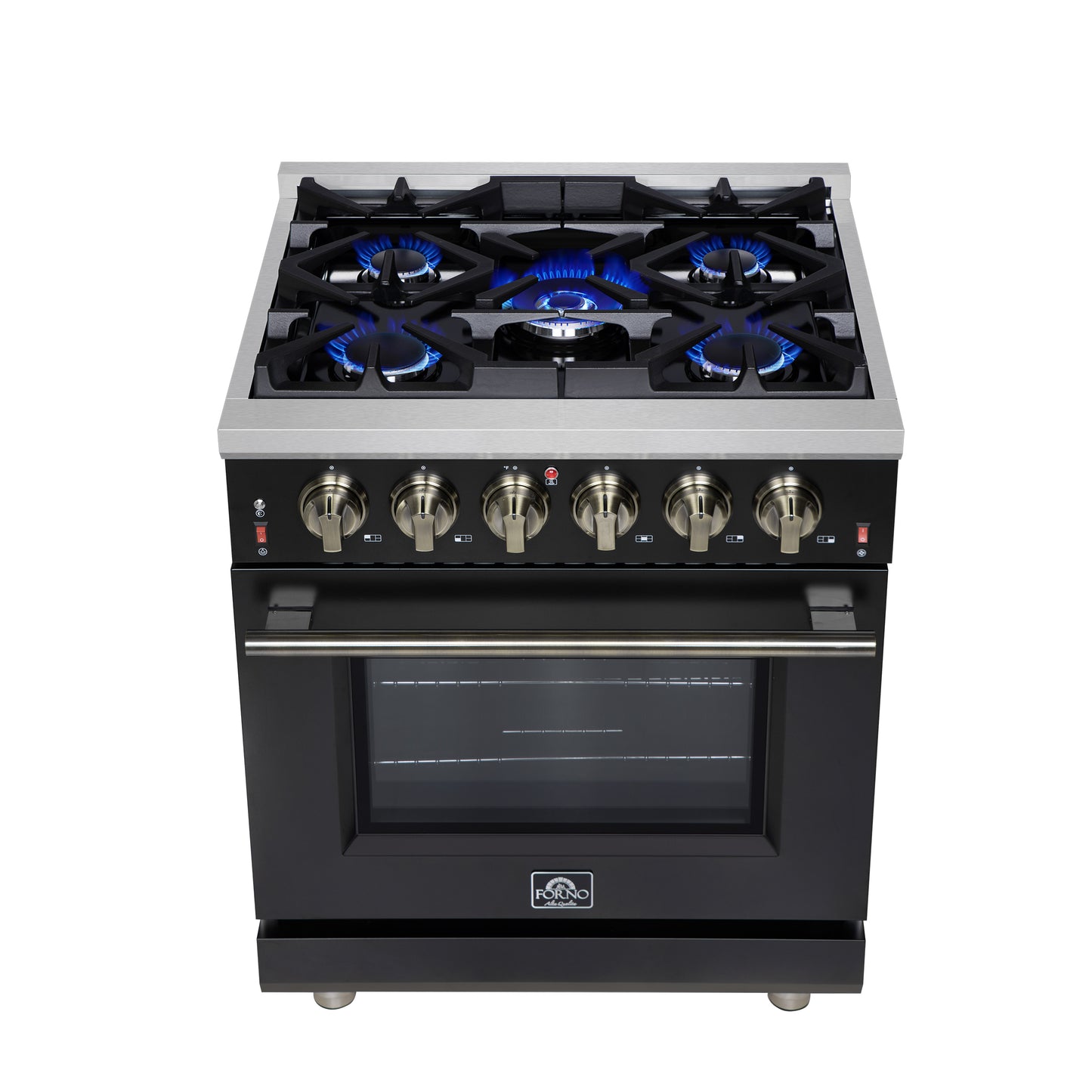 Forno Massimo 30-Inch Black Freestanding Gas Range, 5 Burners, True Convection Oven