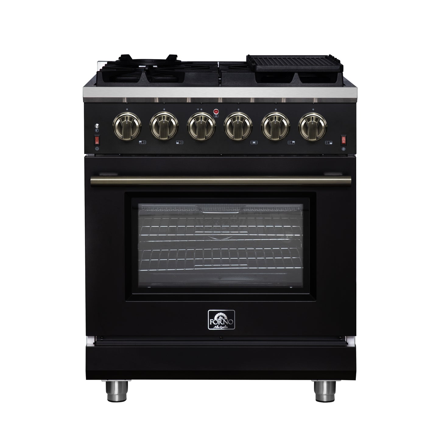 Forno Massimo 30-Inch Black Freestanding Gas Range, 5 Burners, True Convection Oven