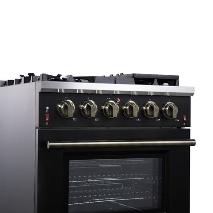 Forno Massimo 30-Inch Black Freestanding Gas Range, 5 Burners, True Convection Oven
