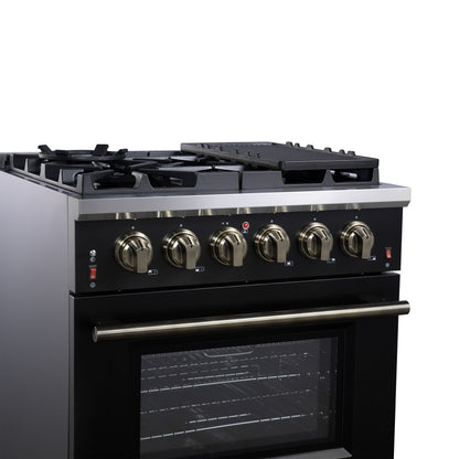 Forno Massimo 30-Inch Black Freestanding Gas Range, 5 Burners, True Convection Oven