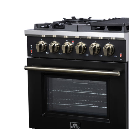 Forno Massimo 30-Inch Black Freestanding Gas Range, 5 Burners, True Convection Oven