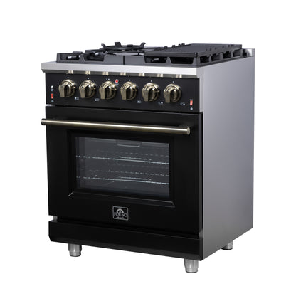 Forno Massimo 30-Inch Black Freestanding Gas Range, 5 Burners, True Convection Oven