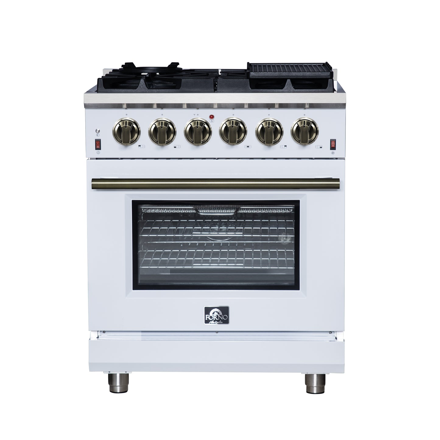Forno Massimo 30-Inch White Freestanding Gas Range, 5 Burners, True Convection Oven