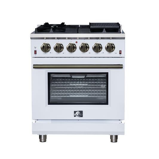 Forno Massimo 30-Inch White Freestanding Gas Range, 5 Burners, True Convection Oven